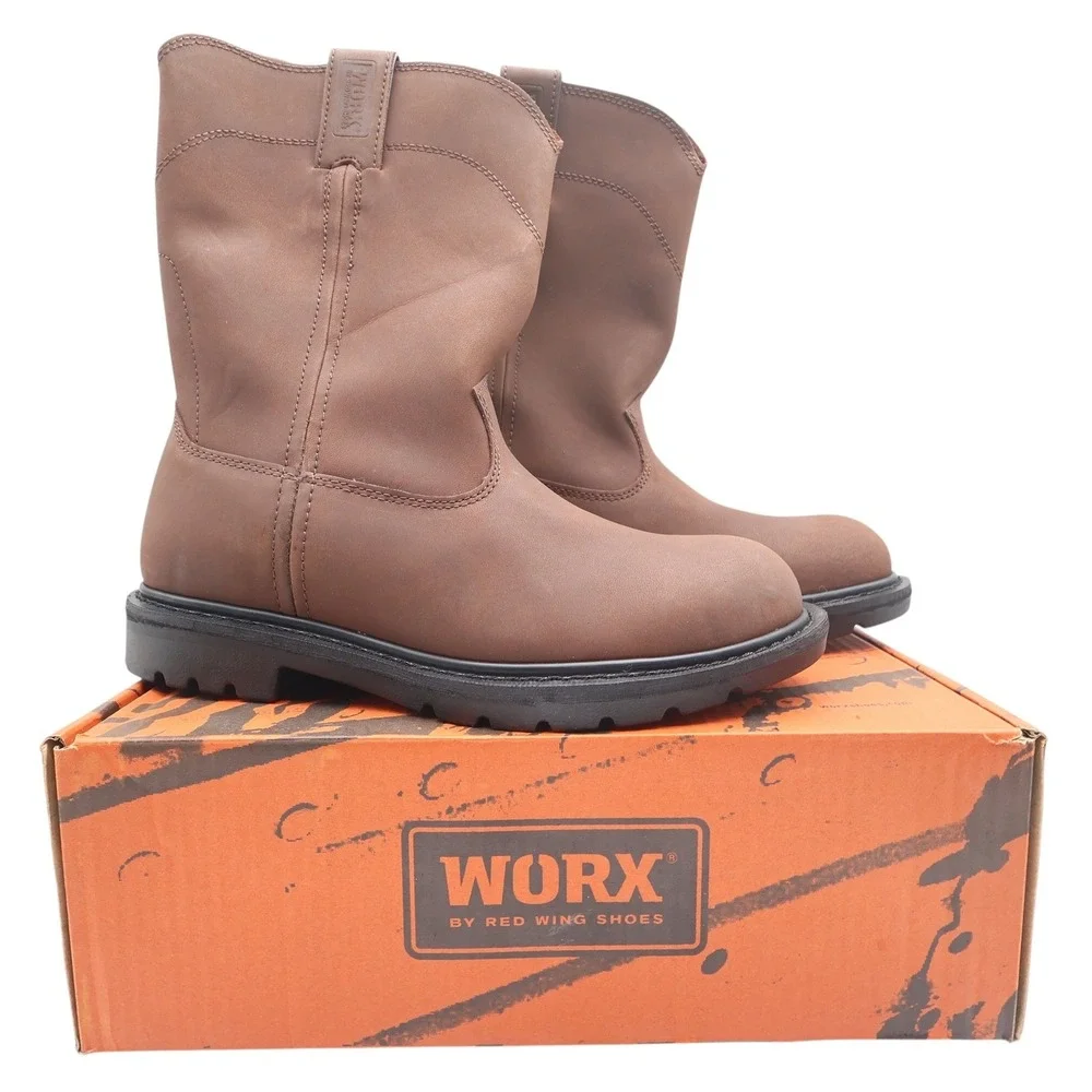 Worx Red Wing 5701 Steel Toe Boots Mens 11 Brown Leather Work Pull-On NIB